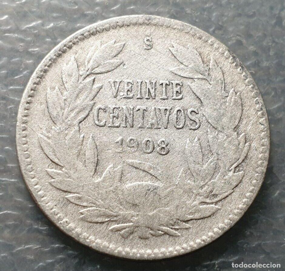 Monedas antiguas de Am&eacute;rica: CHILE SANTIAGO 20 CENTAVOS 1908 BC - Foto 3