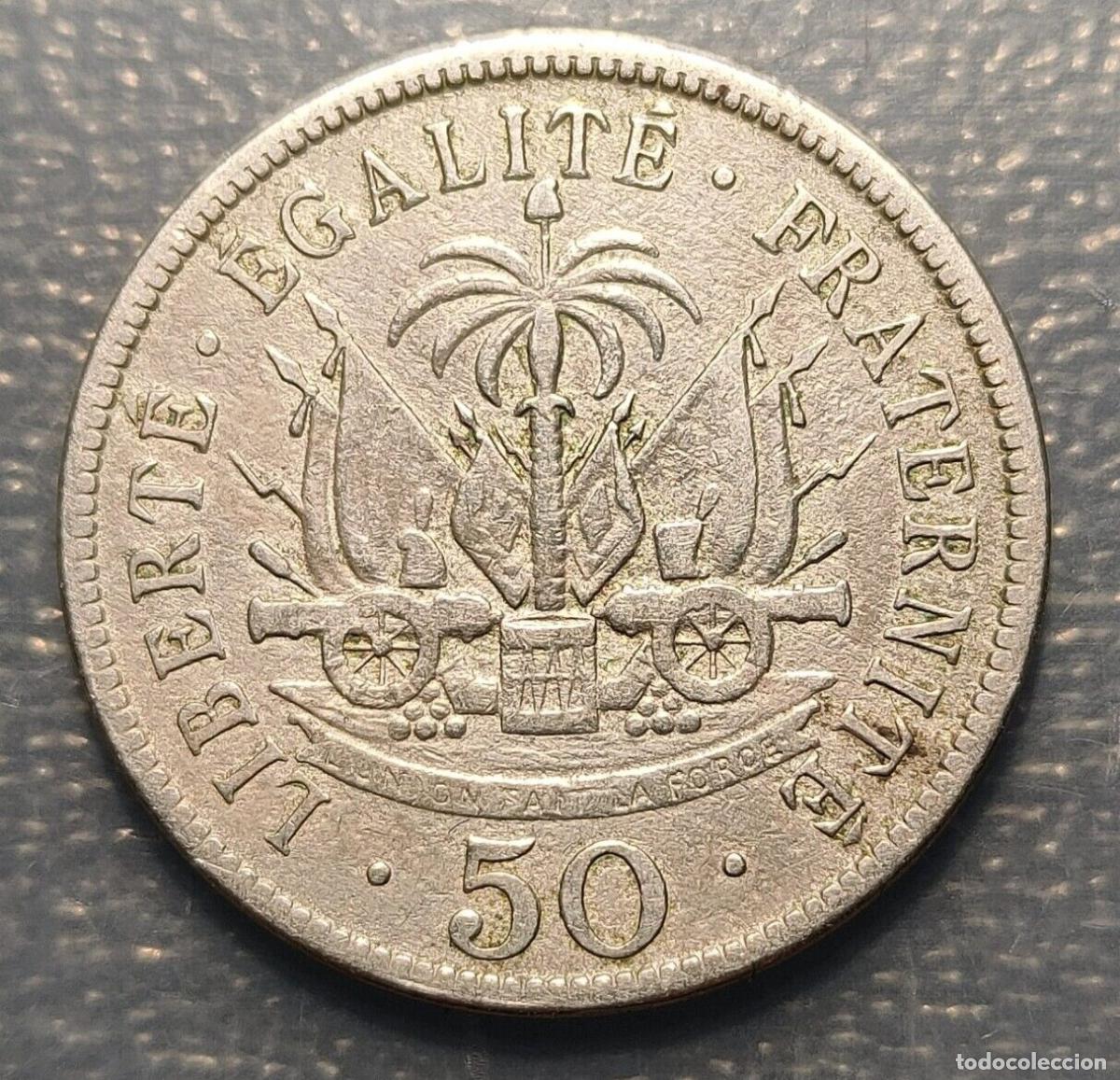 Monedas antiguas de Am&eacute;rica: HAITI 50 CENTIMES 1908 MBC- - Foto 4