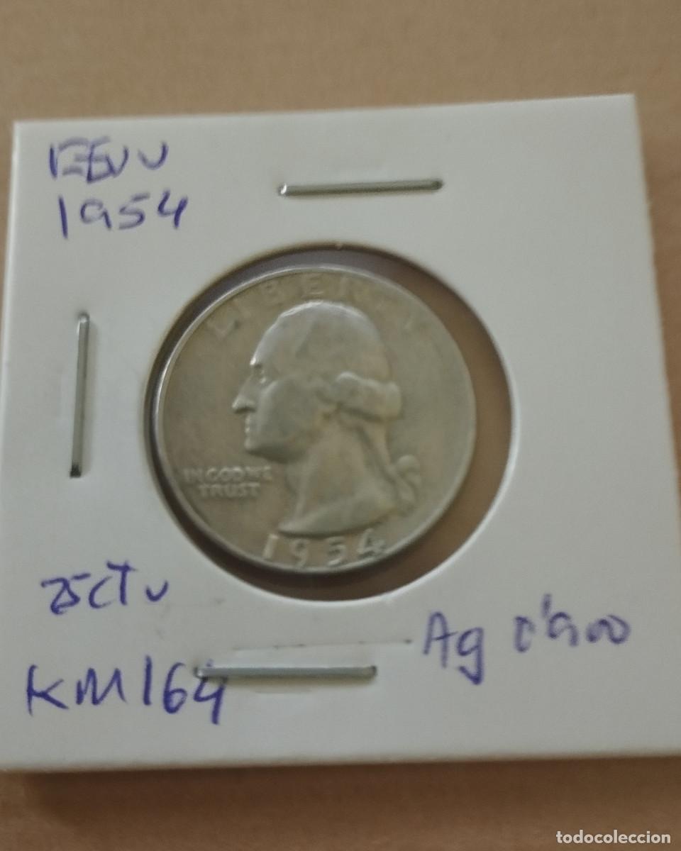 Monedas antiguas de Am&eacute;rica: Plata 25 centavos 1954 EEUU - Foto 1