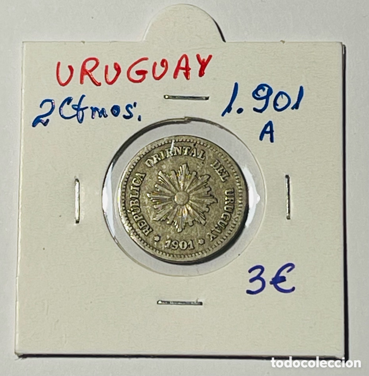 Monedas antiguas de Am&eacute;rica: 2 centesimos 1901 A Uruguay - Foto 1
