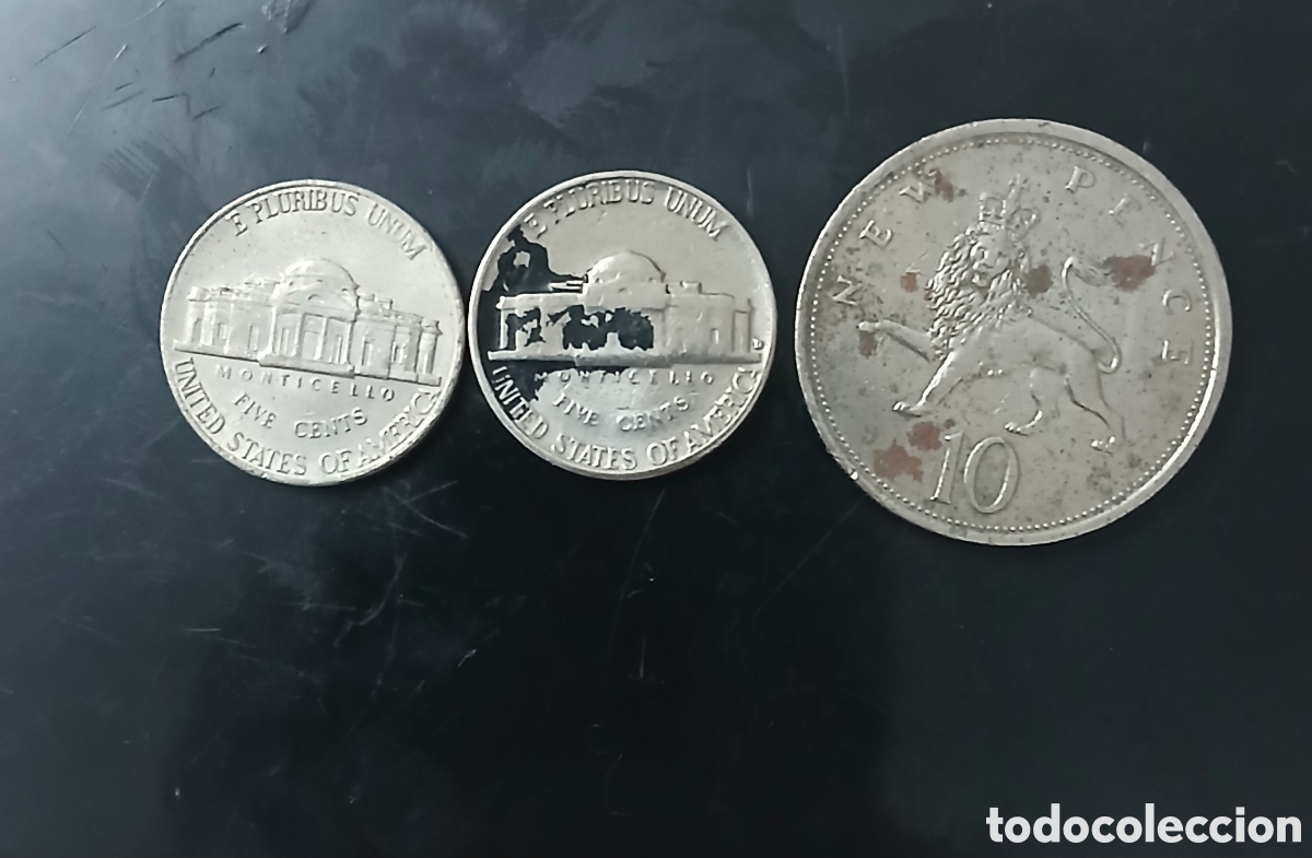 Monedas antiguas de Am&eacute;rica: 2 MONEDAS DE 5 CENTAVOS Y 1 DE PENIQUES - Foto 2