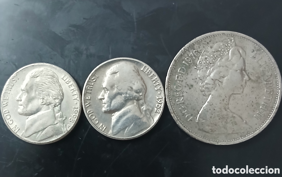 Monedas antiguas de Am&eacute;rica: 2 MONEDAS DE 5 CENTAVOS Y 1 DE PENIQUES - Foto 1
