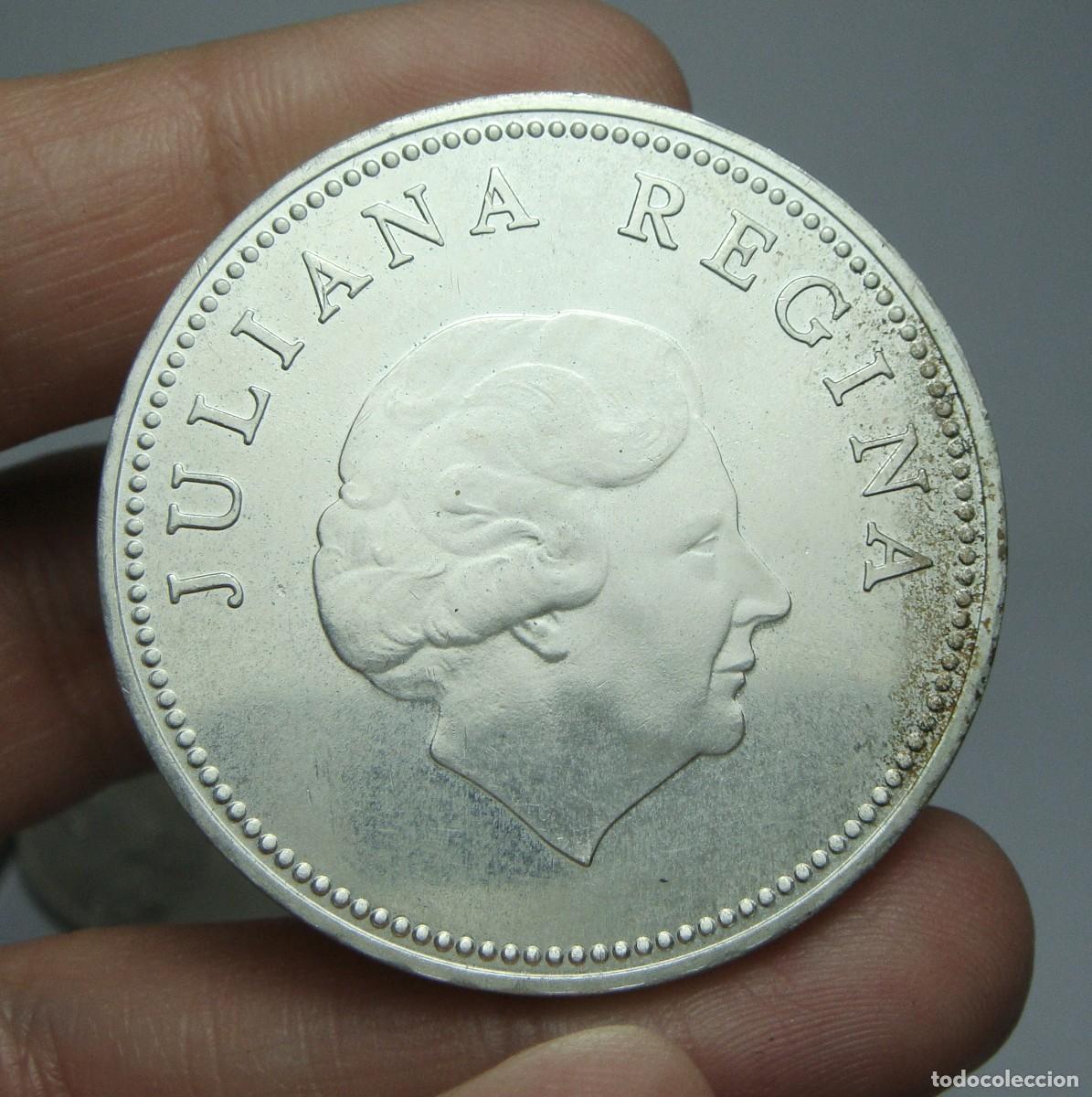 Moedas antigas da Am&eacute;rica: 10 Gulden. Plata. Juliana. Antillas Neerlandesas - 1978