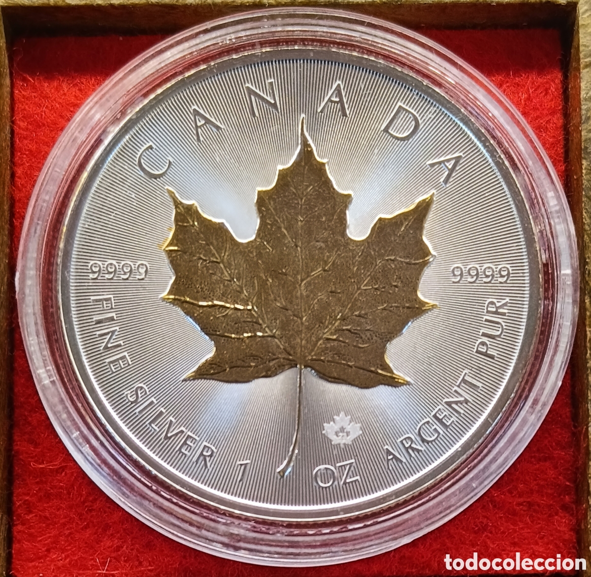Old Coins of America: CANADA . A&Ntilde;O 2023 .5 DOLARES.1 ONZA PLATA 9999. 70 ANIVERSARIO ORO.MAPLE LEAF.