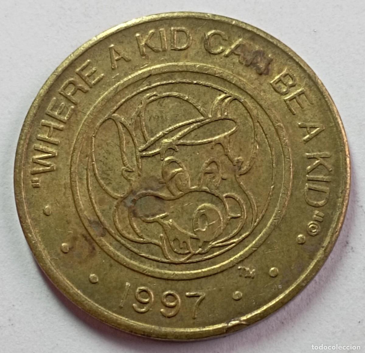 Monedas antiguas de Am&eacute;rica: Moneda, token Chuck E. Cheese de 1997 - Foto 1
