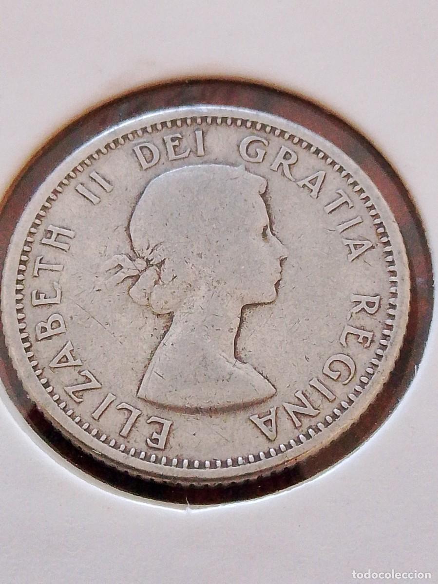 Monedas antiguas de Am&eacute;rica: Moneda de plata Canada 10 cent 1957 - Foto 1