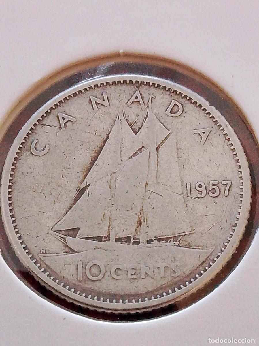 Monedas antiguas de Am&eacute;rica: Moneda de plata Canada 10 cent 1957 - Foto 2