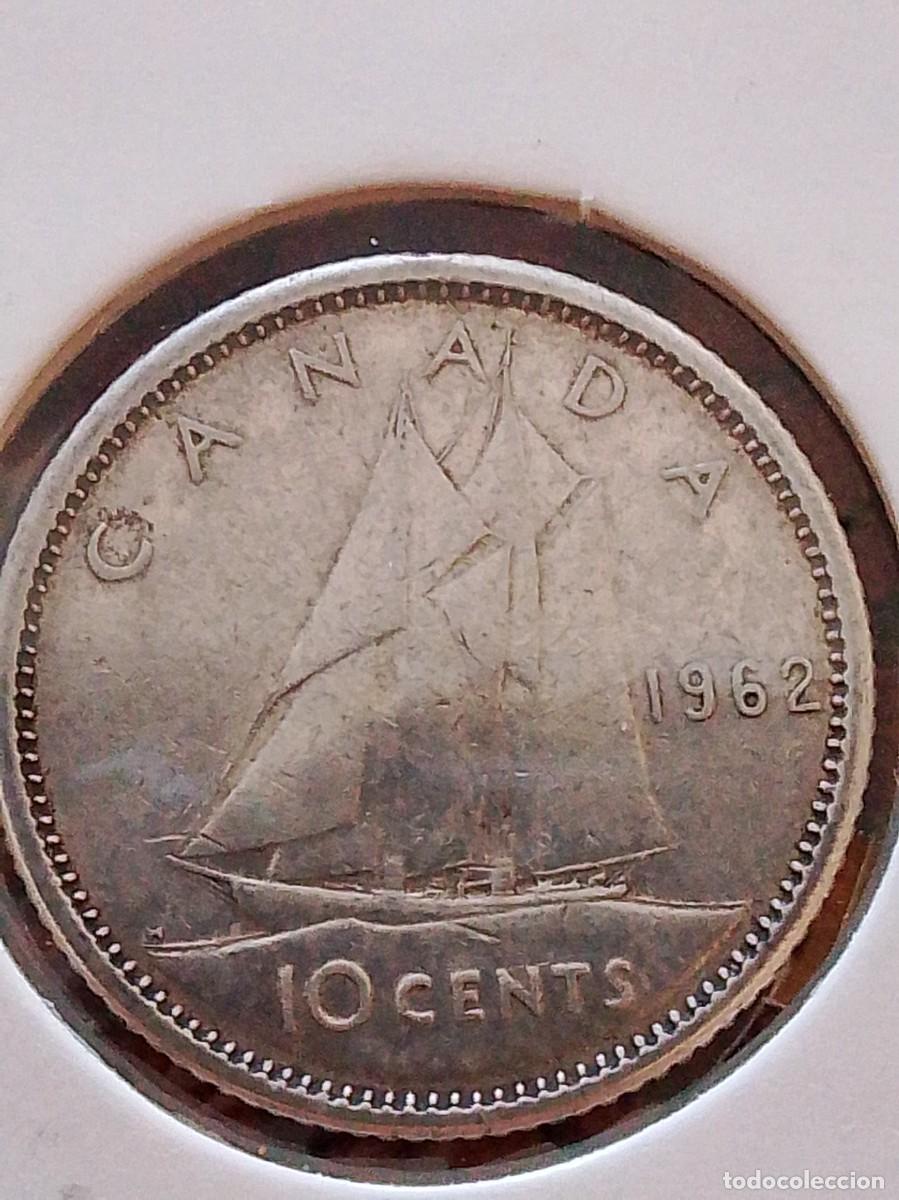 Monedas antiguas de Am&eacute;rica: Moneda de plata Canada 10 cent 1962 - Foto 2