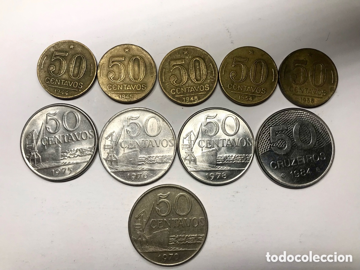 Monnaies anciennes d'Am&eacute;rique: Lote 10 Monedas Brasil (1944-1984) - 50 Centavos y 50 Cruzeiros - Vargas, Dutra y Rep&uacute;blica.