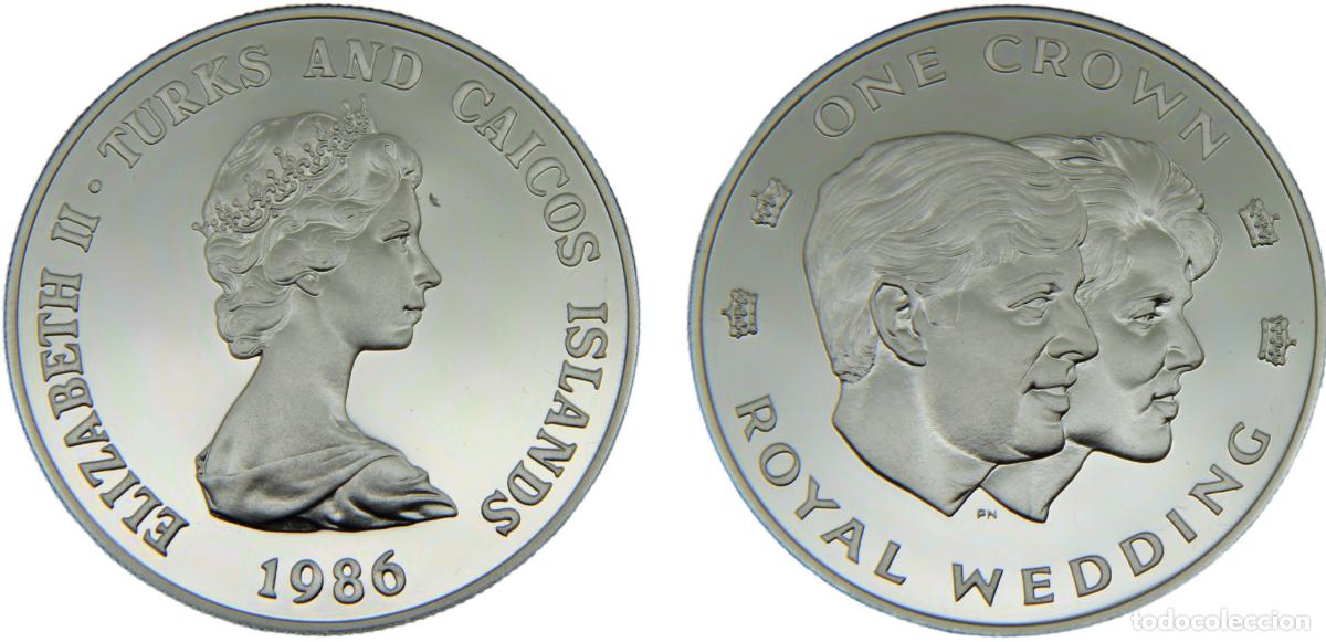 Monnaies anciennes d'Am&eacute;rique: Turks and Caicos Islands British colony Elizabeth II 1986 1 Crown Royal Wedding