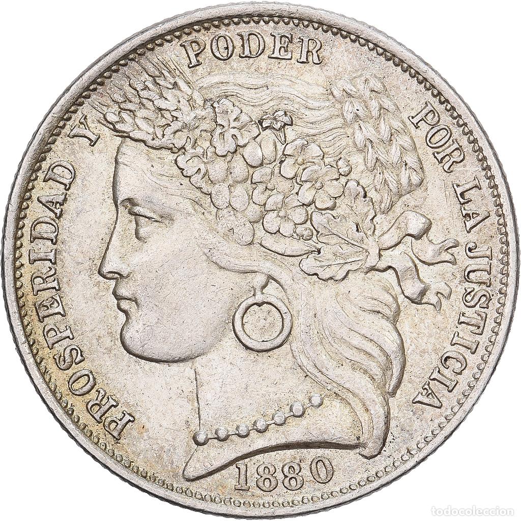 Old Coins of America: [#1509694] Per&uacute;, 1 Peseta, 1880, Lima, Plata, EBC