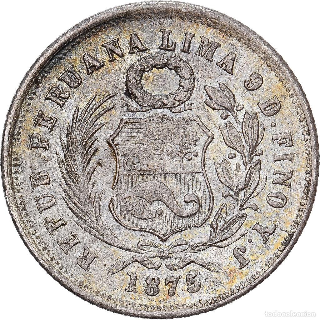 Old Coins of America: [#1509691] Per&uacute;, 1 Dinero, 1875, Lima, Plata, EBC+