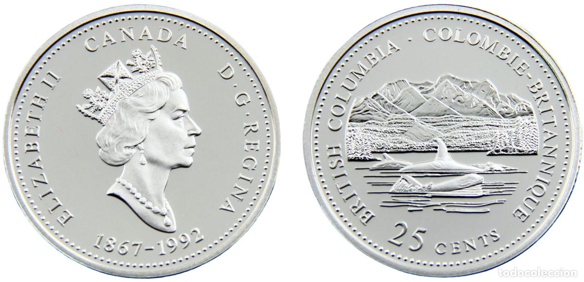 Old Coins of America: Canada Commonwealth Elizabeth II 1992 25 Cents British Columbia