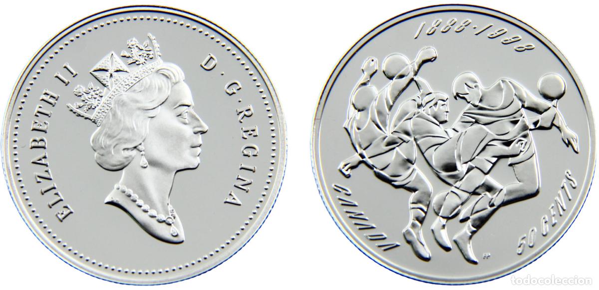 Monete antiche di America: Canada Commonwealth Elizabeth II 1998 50 Cents First Overseas Canadian Soccer Tour