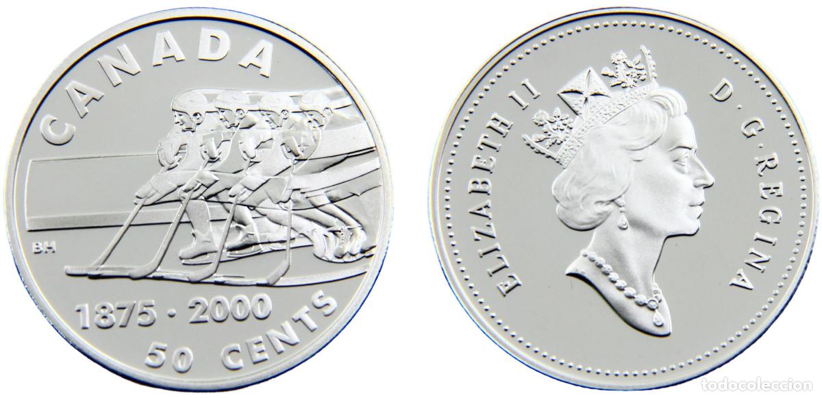 Alte M&uuml;nzen aus Amerika: Canada Commonwealth Elizabeth II 2000 50 Cents Hockey 1875-2000