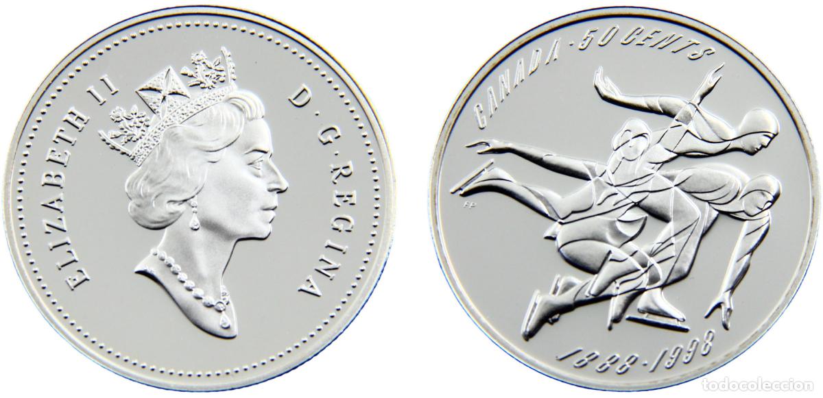 Alte M&uuml;nzen aus Amerika: Canada Commonwealth Elizabeth II 1998 50 Cents Figure Skating