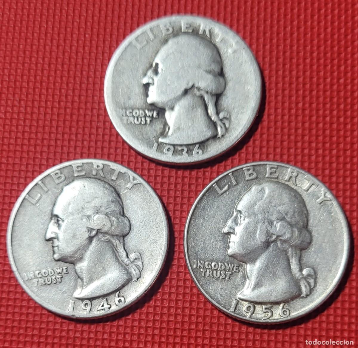 Old Coins of America: TRES MONEDAS PLATA CUARTO DOLAR 1936-1946-1956
