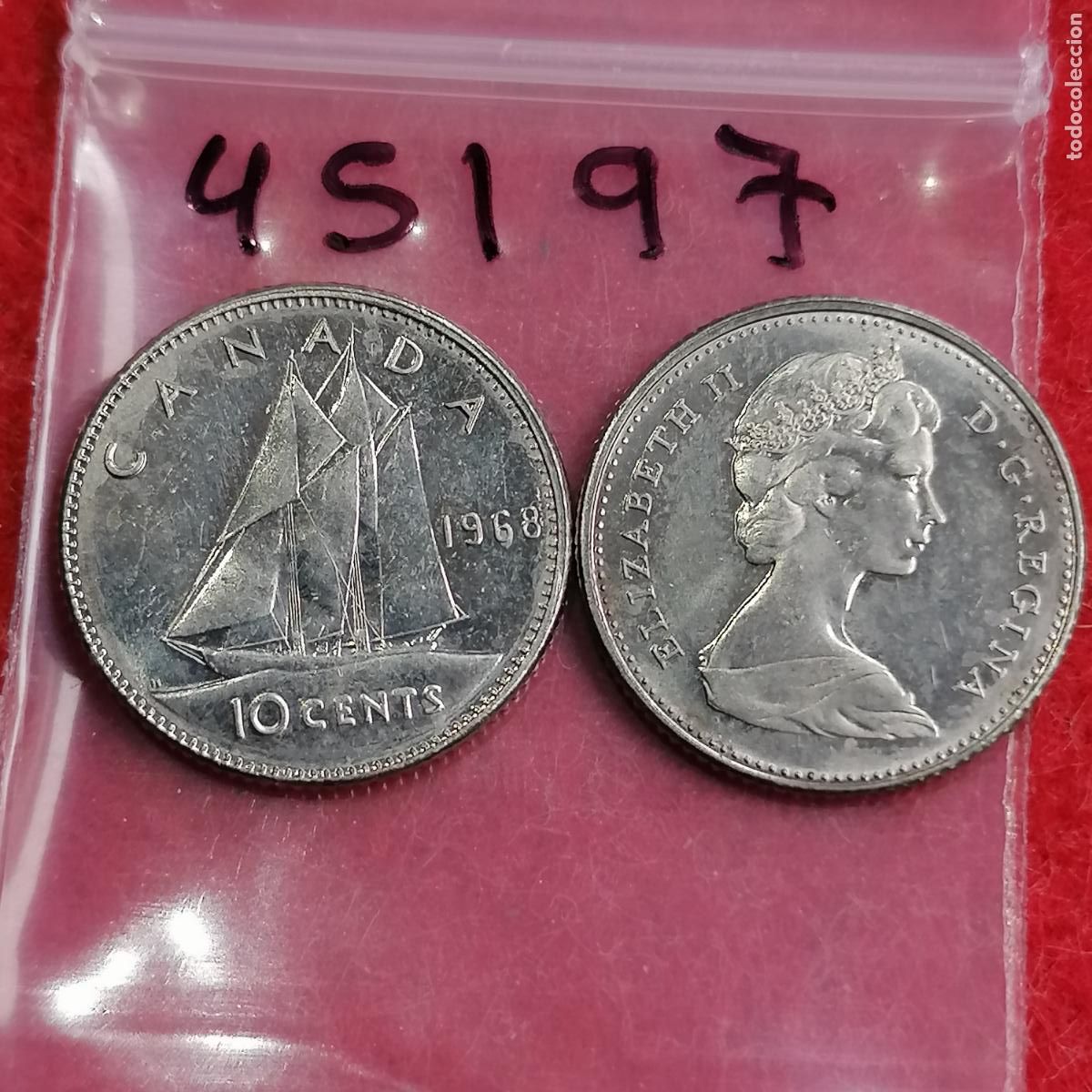Monnaies anciennes d'Am&eacute;rique: Canad&aacute; 10 centavos 1968, una moneda, c&eacute;ntimos , 45197
