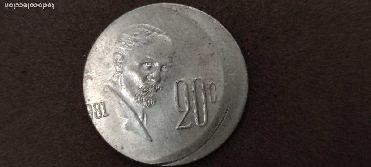 Monedas antiguas de Am&eacute;rica: M&eacute;jico 20cts error descentrado - Foto 1