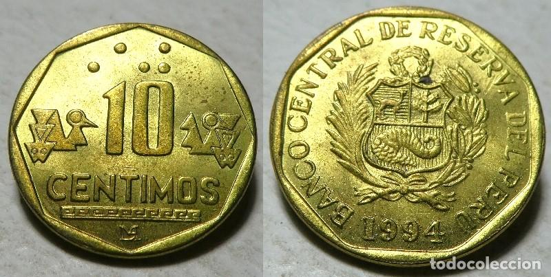 Monedas antiguas de Am&eacute;rica: Moneda de Per&uacute; 10 c&eacute;ntimos 1994 sin circular - Foto 1