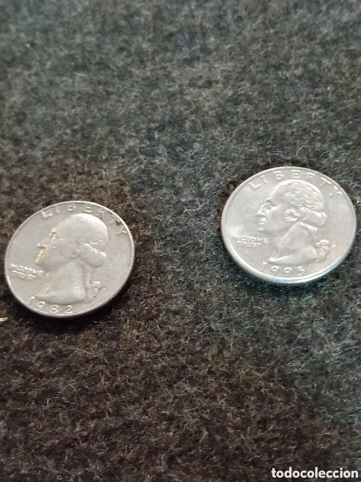 Monedas antiguas de Am&eacute;rica: Dos monedas de quarto de dolar EEUU - Foto 1