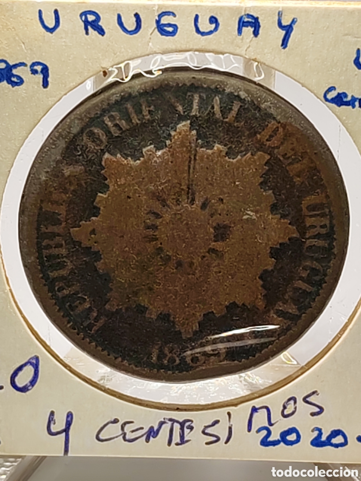 Monedas antiguas de Am&eacute;rica: Uruguay.. 4 centesimos 1869. - Foto 4