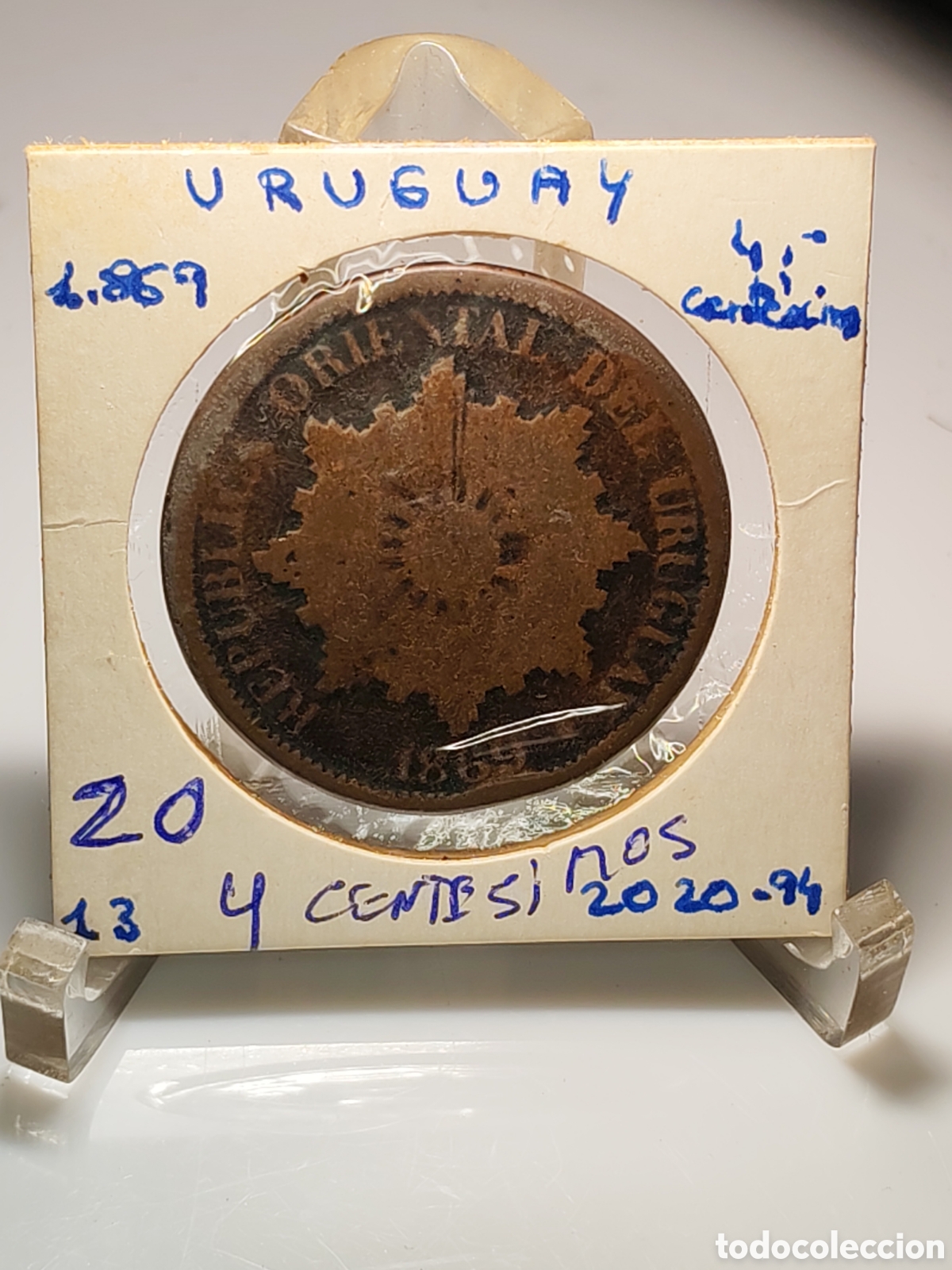 Monedas antiguas de Am&eacute;rica: Uruguay.. 4 centesimos 1869. - Foto 1