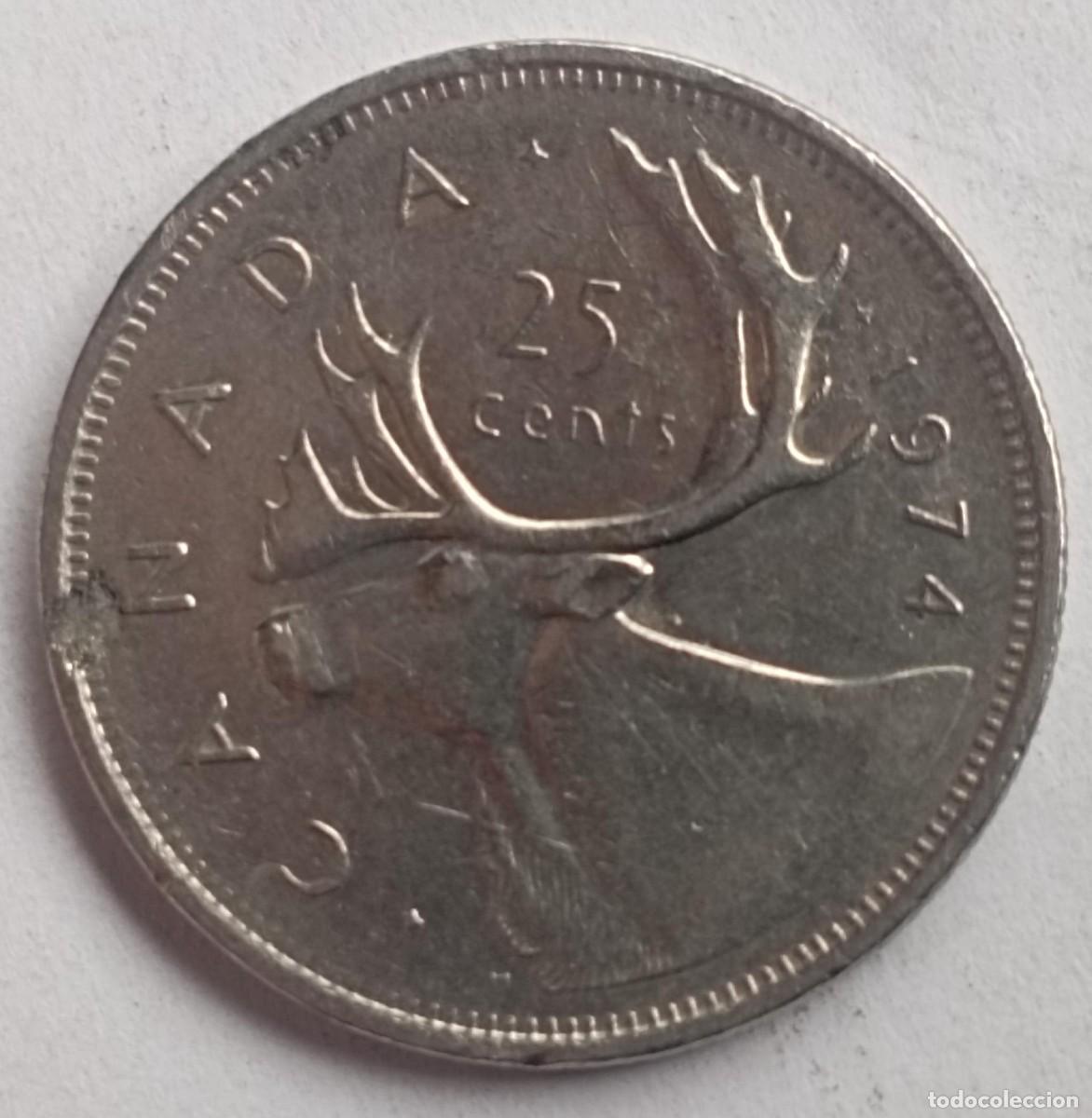 Monedas antiguas de Am&eacute;rica: Moneda de Canad&aacute; 25 c&eacute;ntimos de 1974 - Foto 1