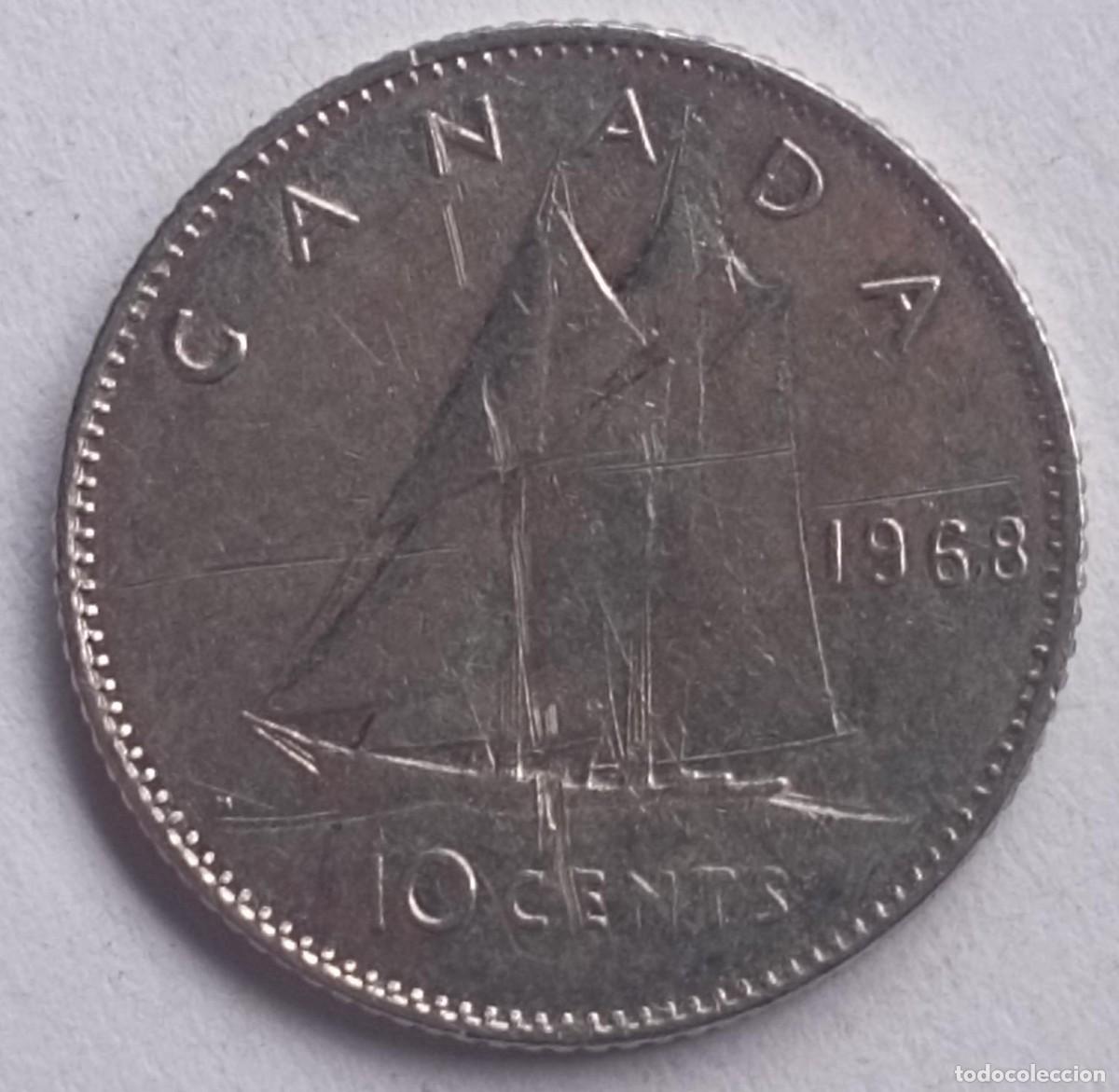 Monedas antiguas de Am&eacute;rica: Moneda de Canad&aacute; 10 c&eacute;ntimos de 1968 - Foto 1