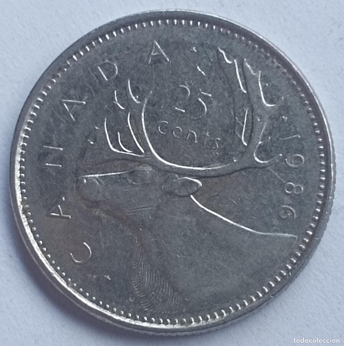 Monedas antiguas de Am&eacute;rica: Moneda de Canad&aacute; 25 c&eacute;ntimos de 1986 - Foto 1