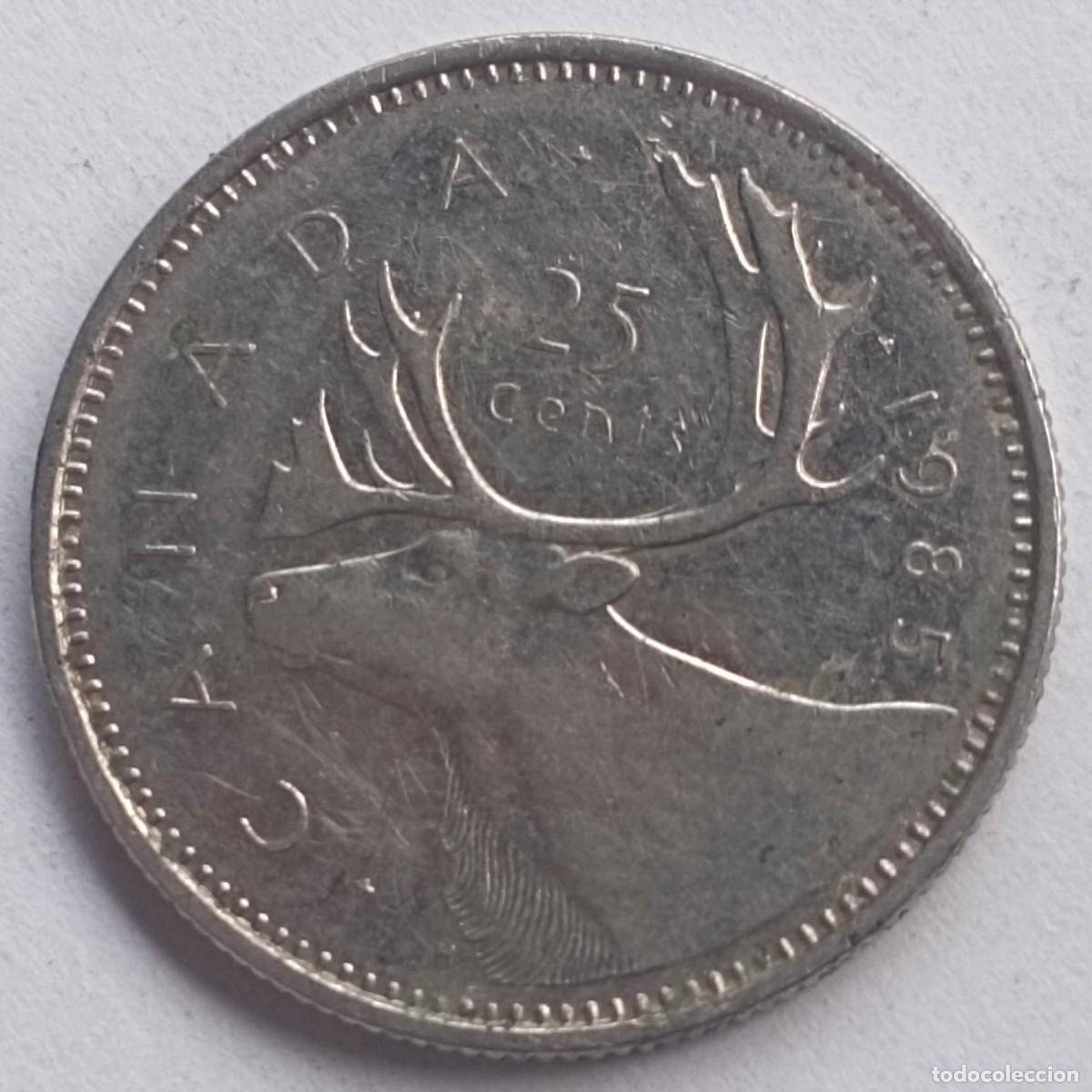 Monedas antiguas de Am&eacute;rica: Moneda de Canad&aacute; 25 c&eacute;ntimos de 1985 - Foto 1