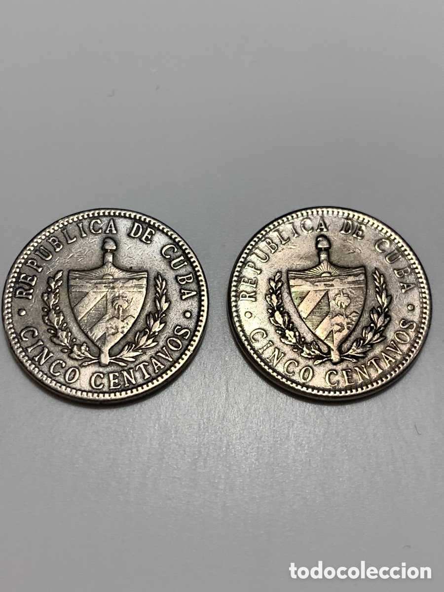 Monedas antiguas de Am&eacute;rica: 2 monedas de 5 centavos. Cuba 1920 - Foto 2
