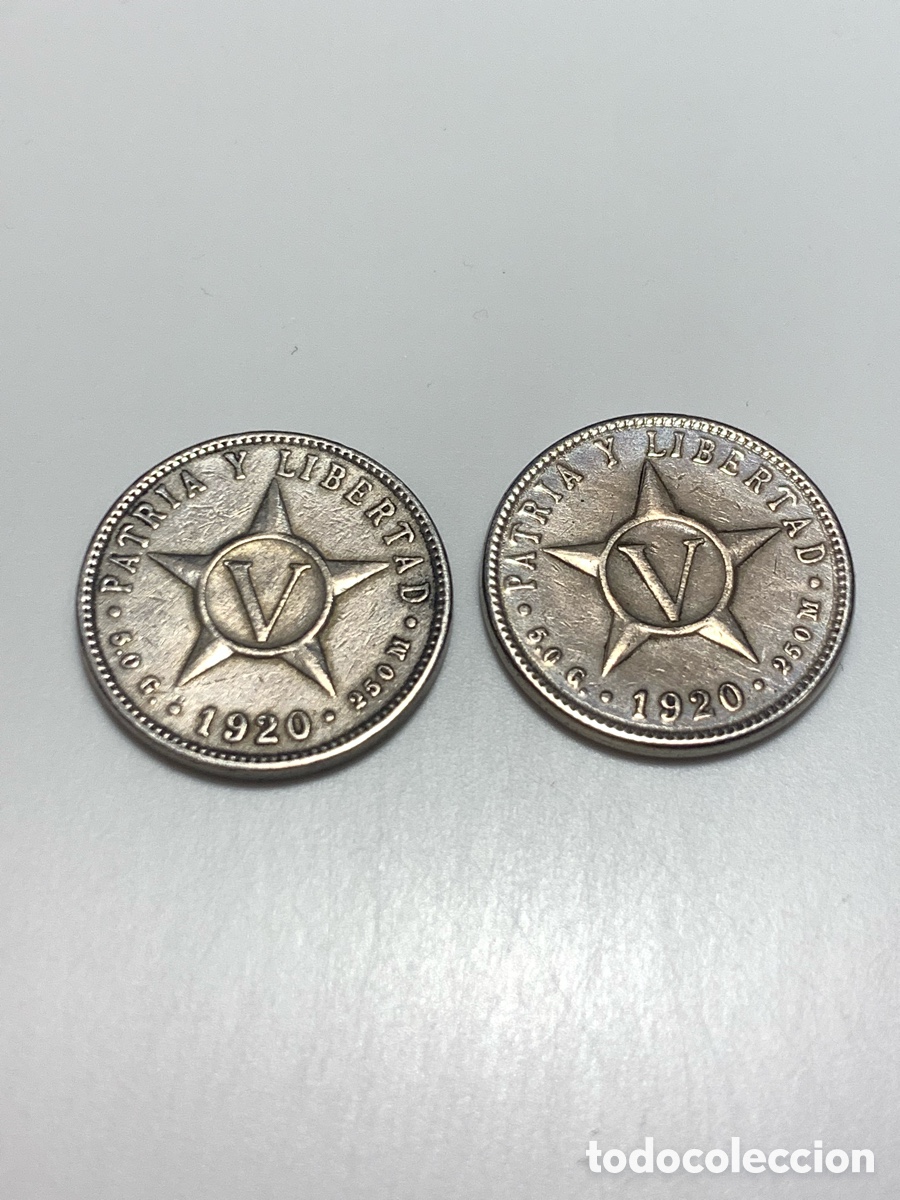 Monedas antiguas de Am&eacute;rica: 2 monedas de 5 centavos. Cuba 1920 - Foto 1