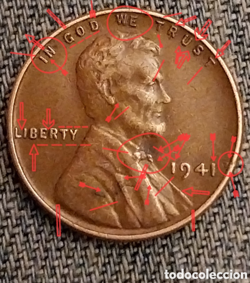 Monedas antiguas de Am&eacute;rica: One Cent eeuu 1941 ERROR Acu&ntilde;aci&oacute;n - Foto 5