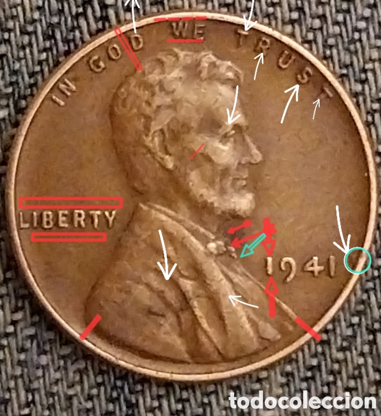 Monedas antiguas de Am&eacute;rica: One Cent eeuu 1941 ERROR Acu&ntilde;aci&oacute;n - Foto 8