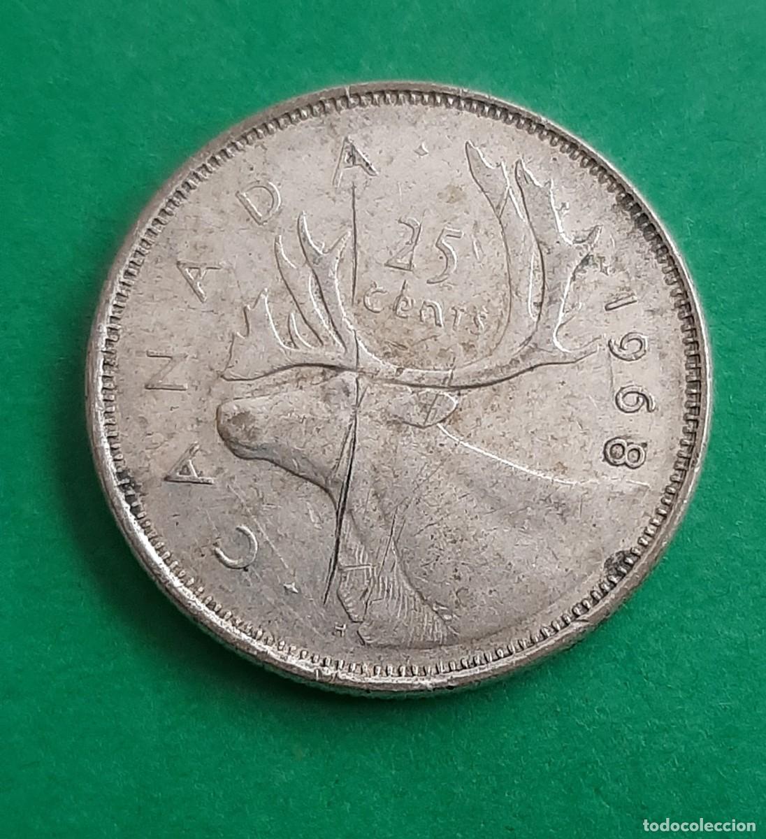 Monedas antiguas de Am&eacute;rica: (CANAD&Aacute;)(1968)(PLATA) 25 CENTAVOS - Foto 1