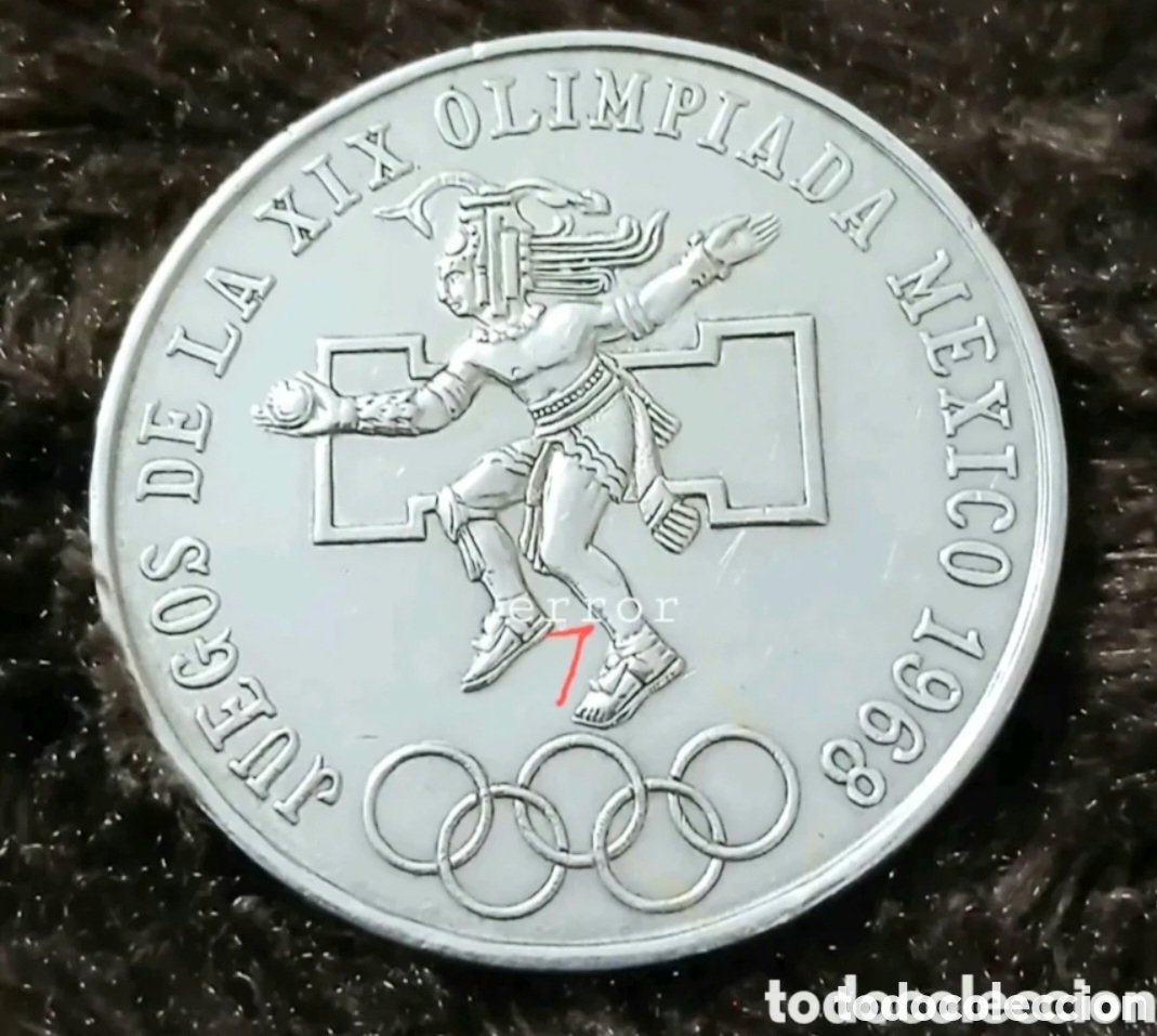 Moedas antigas da Am&eacute;rica: MONEDA DE PLATA 25 PESOS MEXICANOS JUEGOS OL&Iacute;MPICOS 1968 CON ERROR