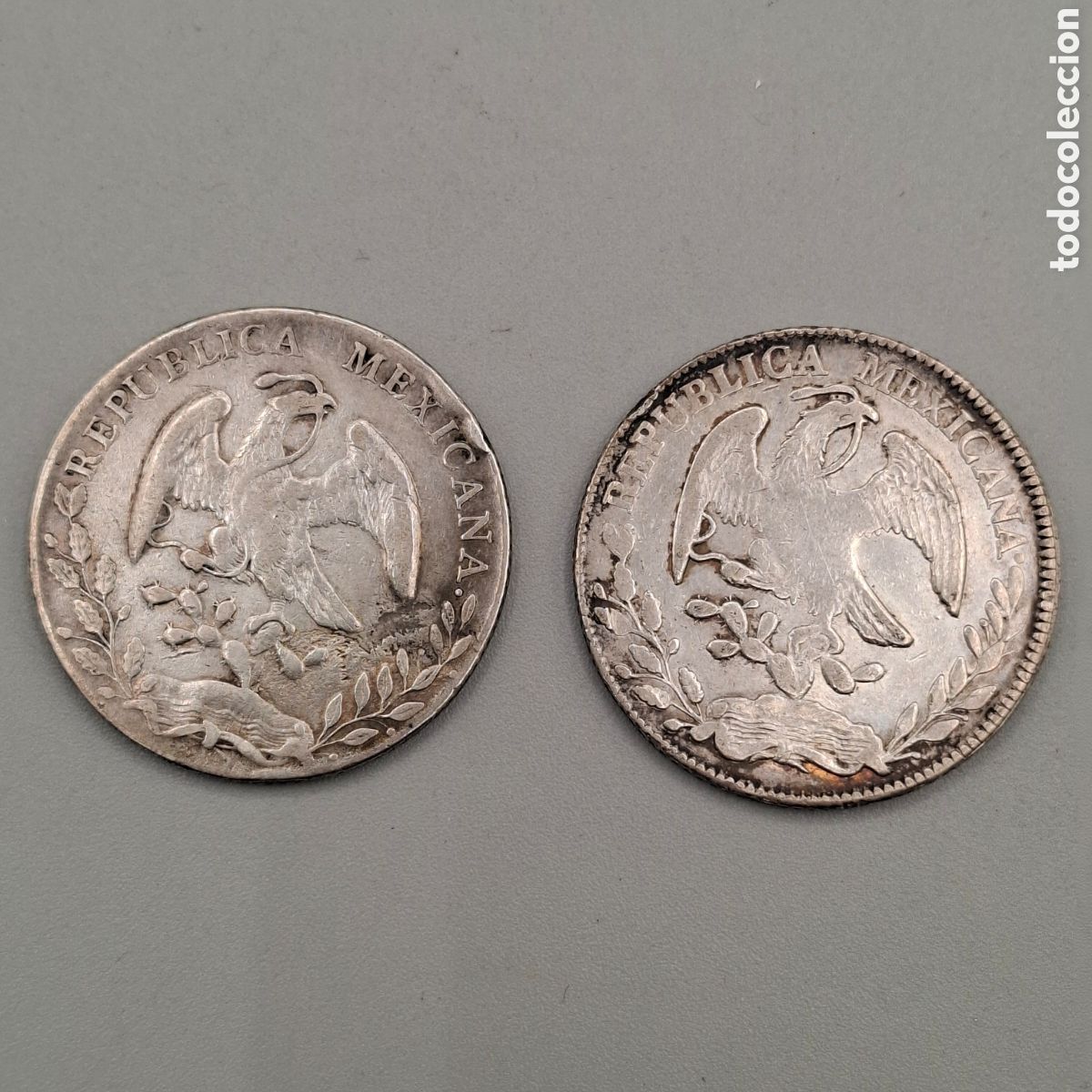 Monedas antiguas de Am&eacute;rica: PAREJA MONEDAS DE PLATA MEXICANA. 8 REALES. S-XIX. MEXICO