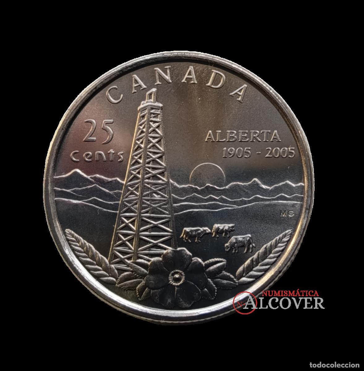Monedas antiguas de Am&eacute;rica: CANADA 25 C&eacute;ntimos 1905-2005 Alberta centenario SC - Foto 1