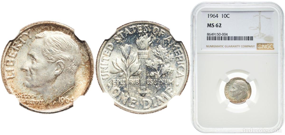 Monedas antiguas de Am&eacute;rica: United States Federal republic 1964 1 Dime &rdquo;Roosevelt Silver Dime&rdquo; Silver (.900) Philadelphia Mint