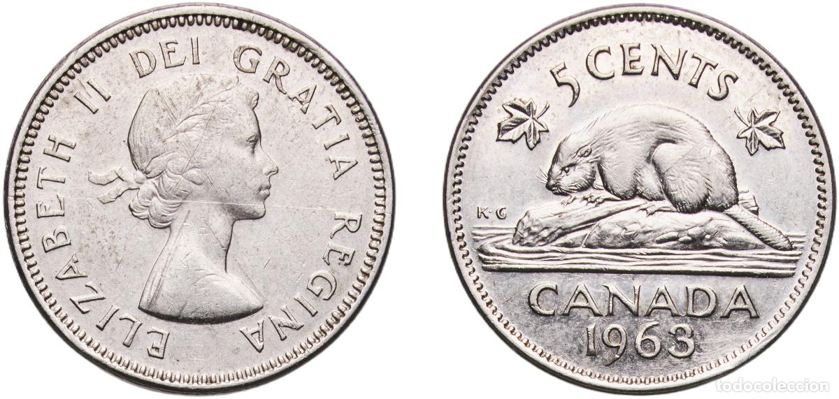 Monedas antiguas de Am&eacute;rica: Canada Commonwealth 1963 5 Cents - Elizabeth II (1st portrait; round) Nickel Ottawa Mint (43970320)