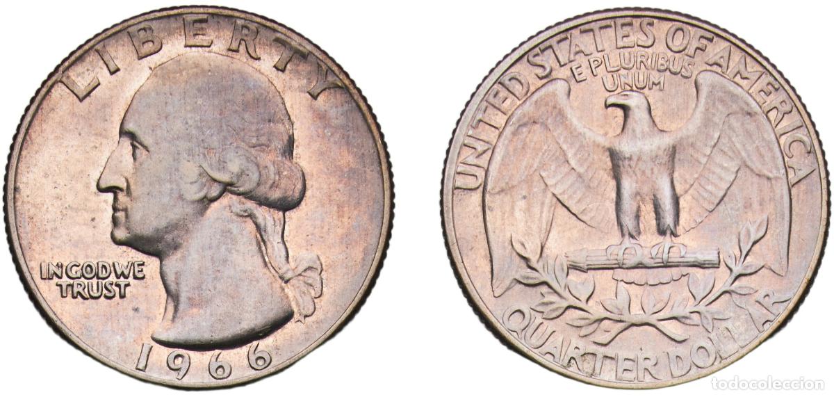 Monedas antiguas de Am&eacute;rica: United States Federal republic 1966 &frac14; Dollar &rdquo;Washington Quarter&rdquo; Copper-nickel clad copper Philade