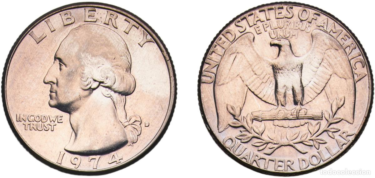 Monedas antiguas de Am&eacute;rica: United States Federal republic 1974 D &frac14; Dollar &rdquo;Washington Quarter&rdquo; Copper-nickel clad copper Denve