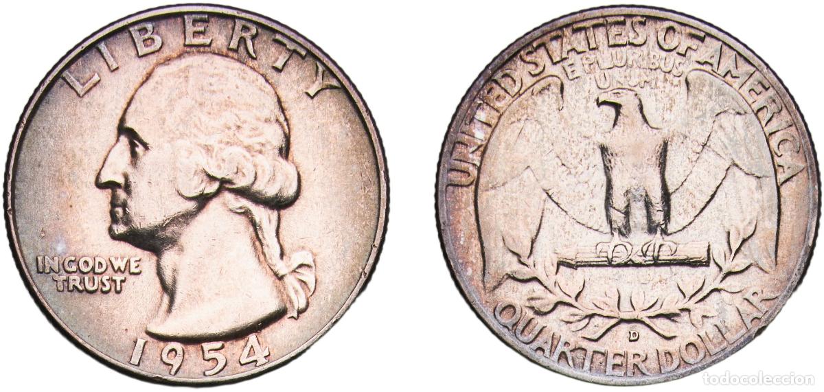 Monedas antiguas de Am&eacute;rica: United States Federal republic 1954 D &frac14; Dollar &rdquo;Washington Silver Quarter&rdquo; Silver (.900) Denver Min
