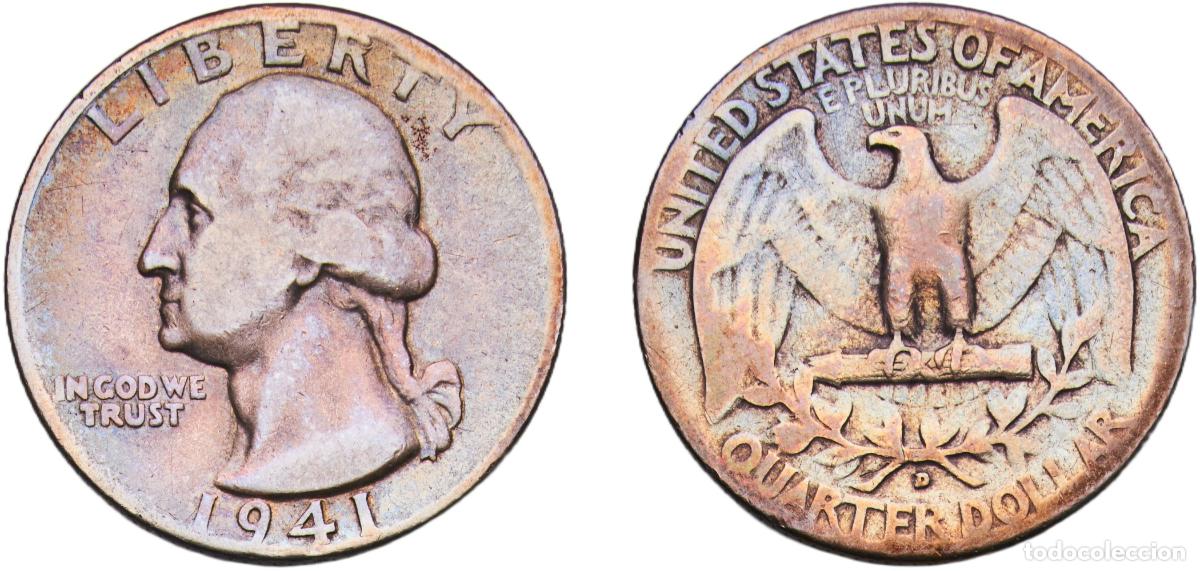 Monedas antiguas de Am&eacute;rica: United States Federal republic 1941 D &frac14; Dollar &rdquo;Washington Silver Quarter&rdquo; Silver (.900) Denver Min