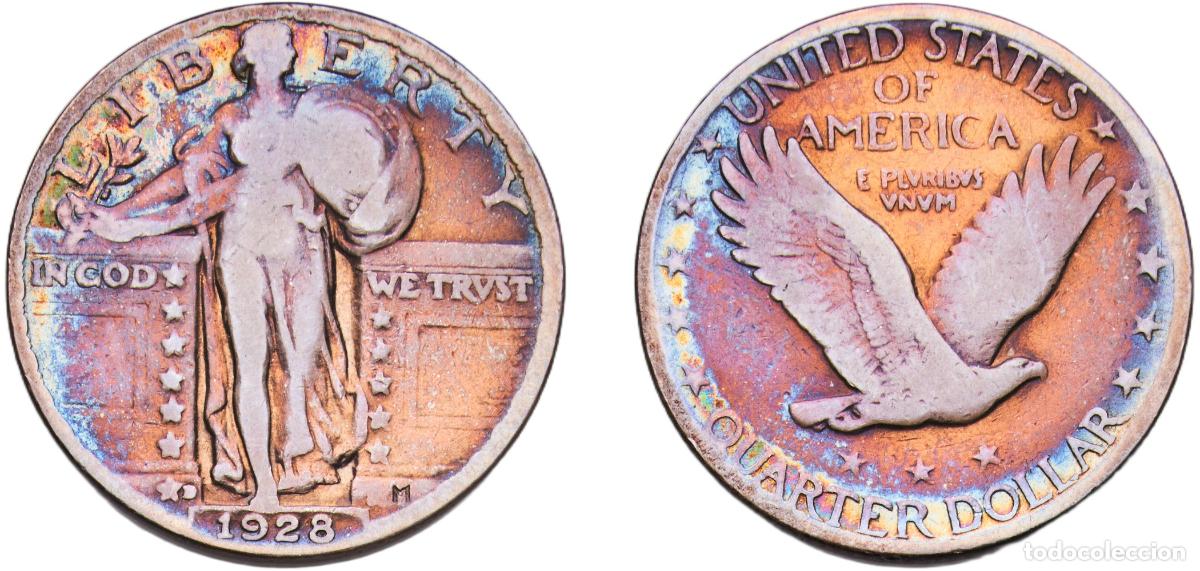 Monedas antiguas de Am&eacute;rica: United States Federal republic 1928 D &frac14; Dollar &rdquo;Standing Liberty Quarter&rdquo; (Stars Below Eagle) Silve