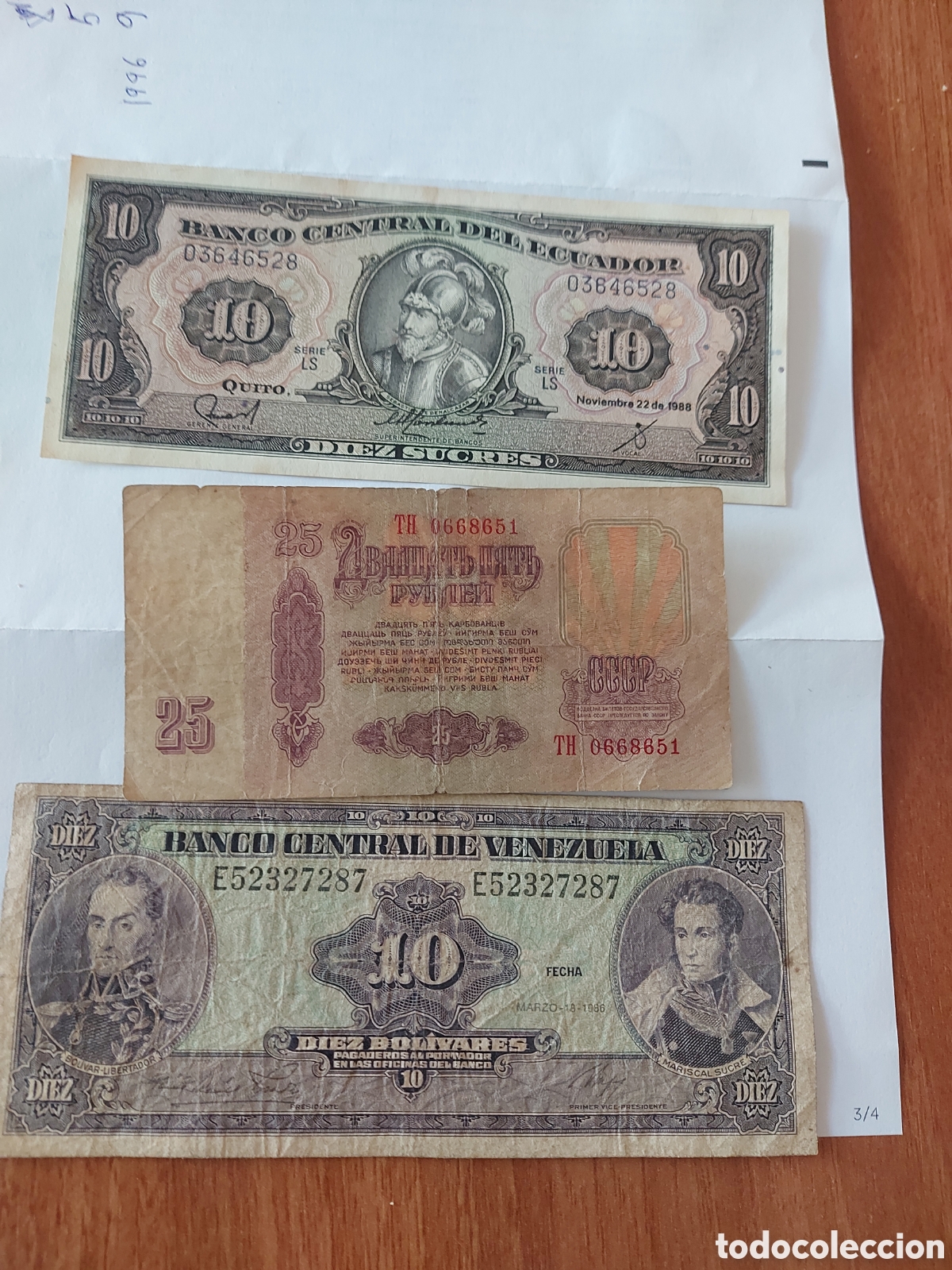 Monedas antiguas de Am&eacute;rica: 3 billetes delmundo deA