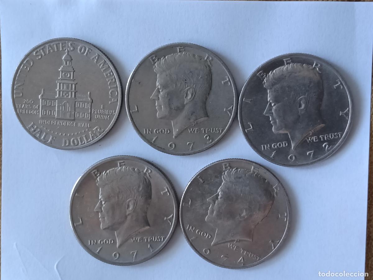 Monedas antiguas de Am&eacute;rica: Estados Unidos. 5 monedas de Half Dollar
