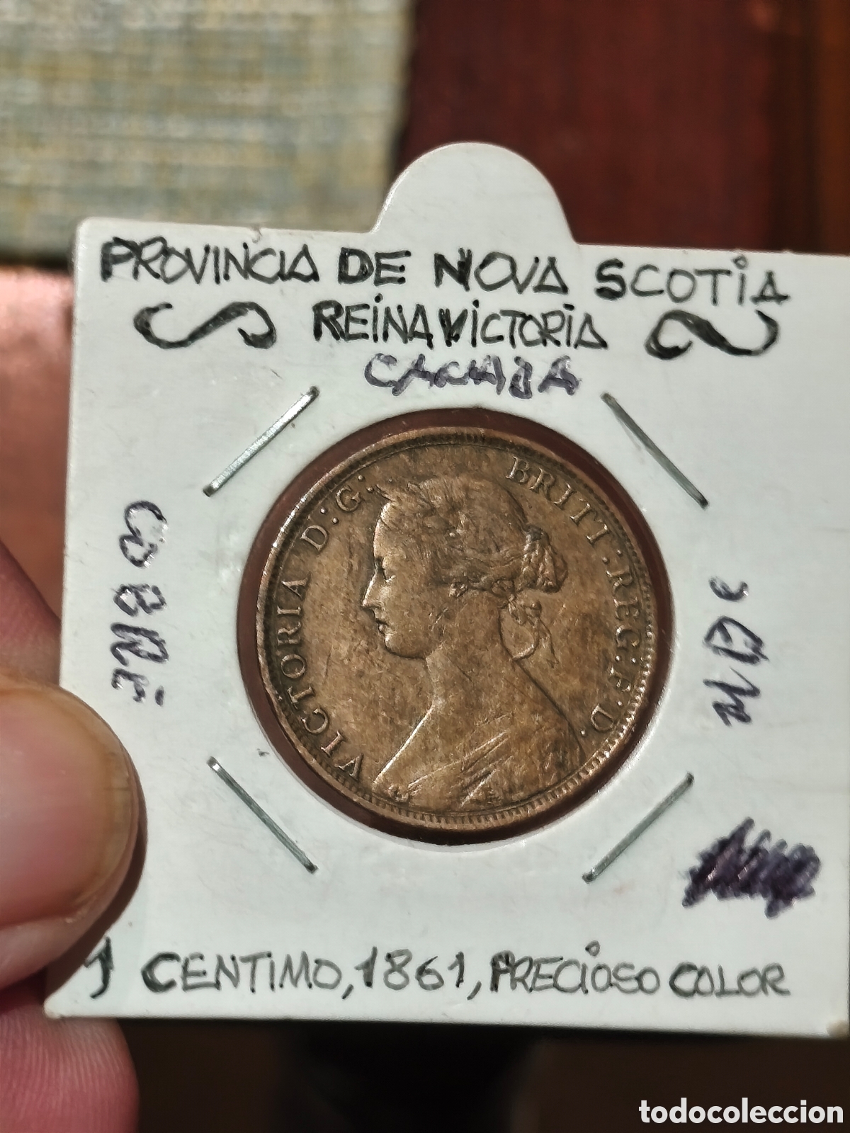 Alte M&uuml;nzen aus Amerika: Moneda de Canad&aacute; nova Escocia de 1 ctmo de 1861; reina Vitoria mbc ver