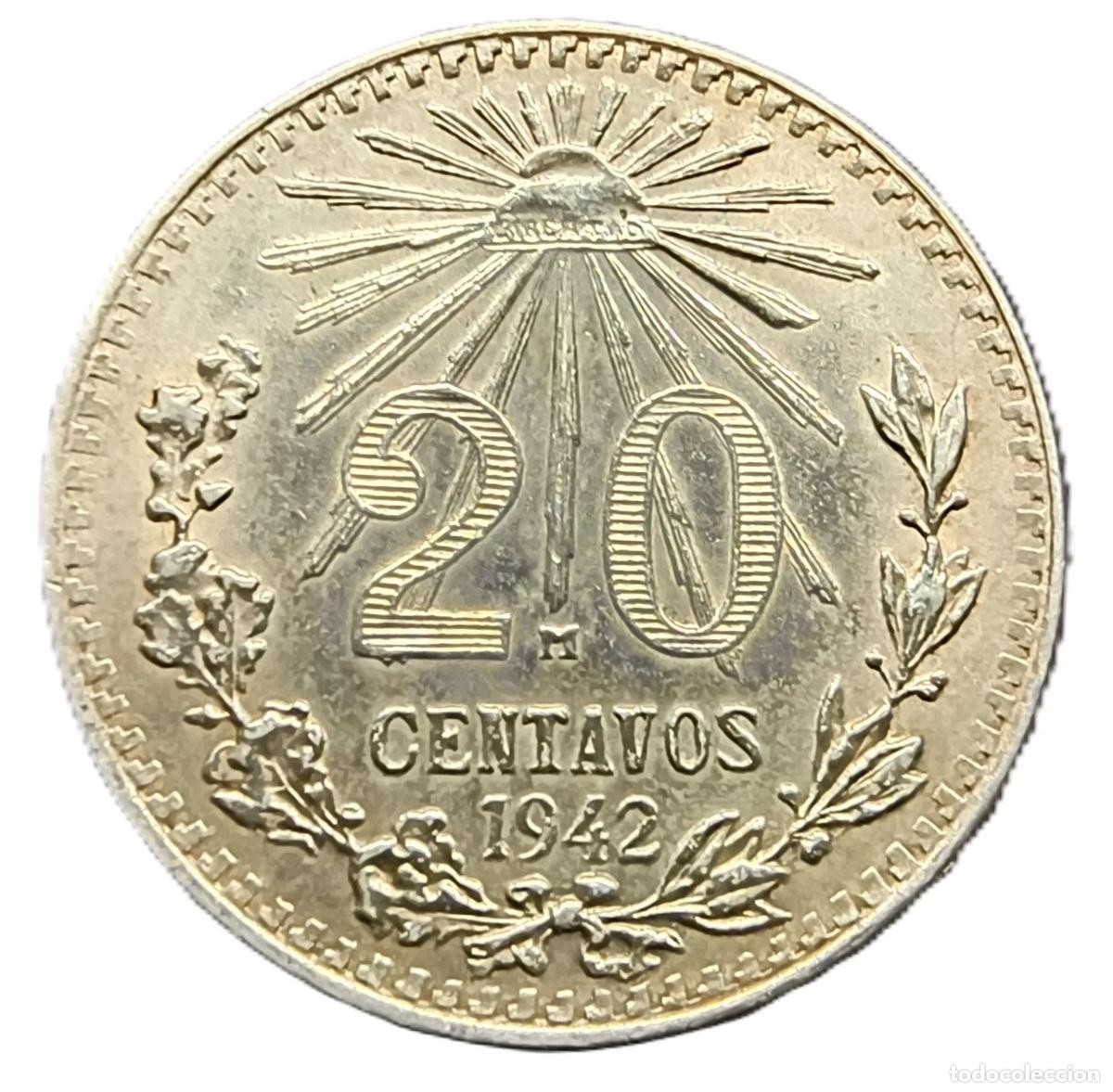 Monnaies anciennes d'Am&eacute;rique: 20 Centavos M&eacute;xico 1942 AU